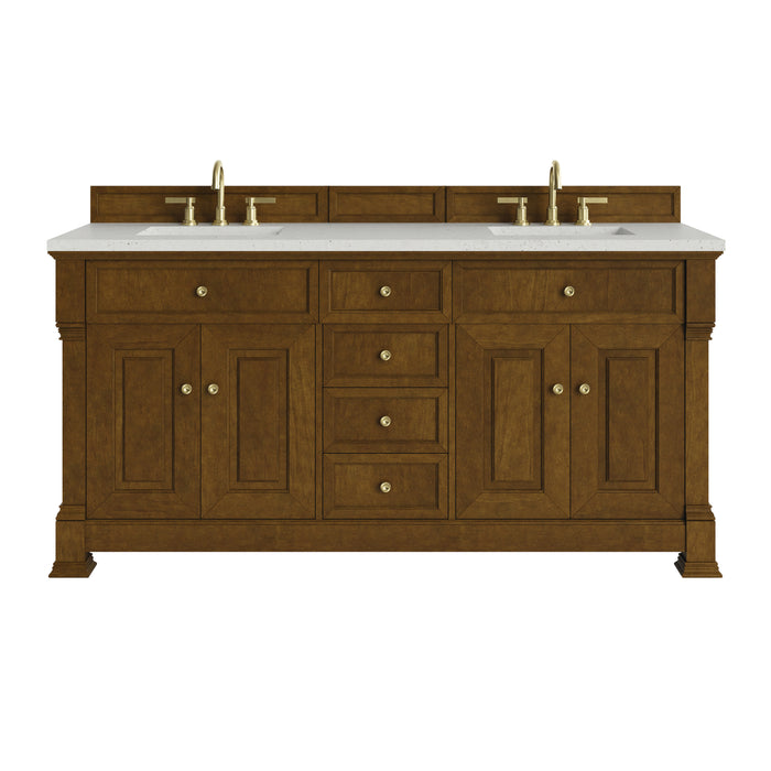 Brookfield 72" Double Vanity, Honey Oak w/ 3 CM Eternal Jasmine Pearl Silestone Top