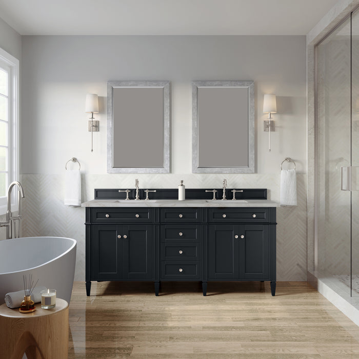 Brittany 72" Double Vanity, Pecan w/ 3 CM Tajnar Eclos Top w/FreePower Wireless Charger