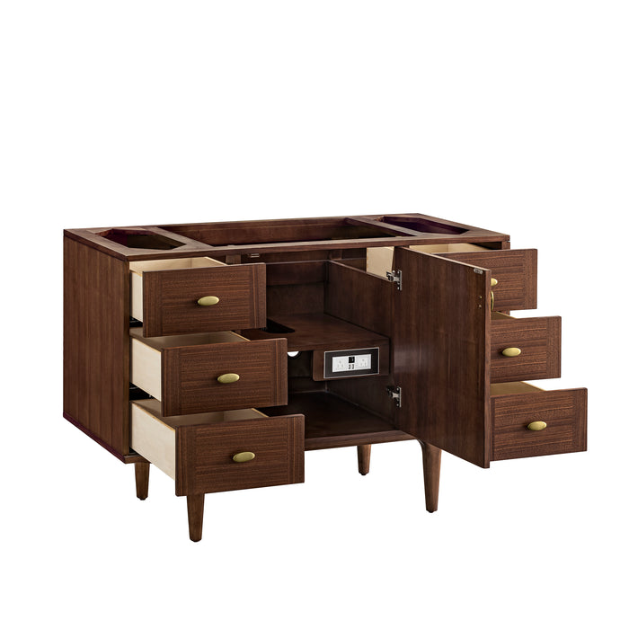 Amberly 48" Single Vanity, Mid-Century Walnut w/ 3 CM Parisien Bleu Top w/FreePower Wireless Charger
