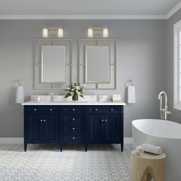 James Martin Brittany 72" Double Bathroom Vanity in Victory Blue, shown in a bathroom setting