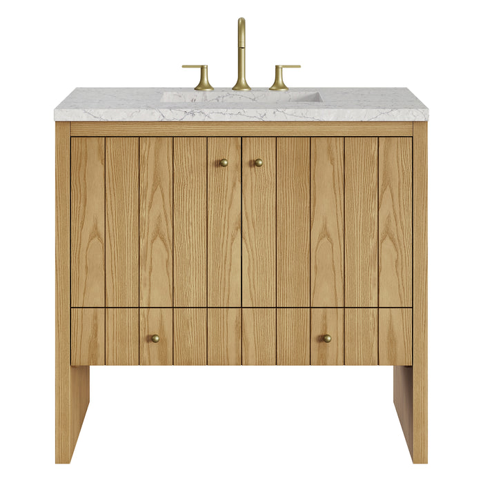 Hudson 36" Single Vanity, Light Natural Oak w/ 3 CM Eternal Jasmine Pearl Top