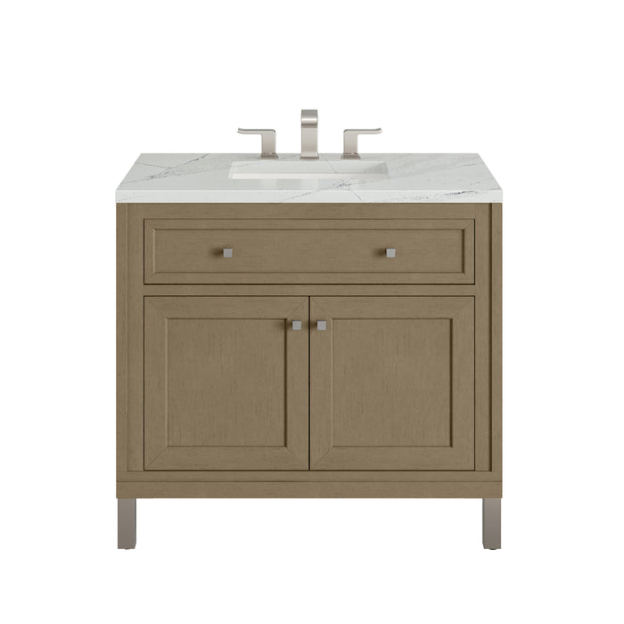 Chicago 36" Single Vanity, Walnut Whisper, w/ 3 CM Ethereal Noctis Silestone® Top