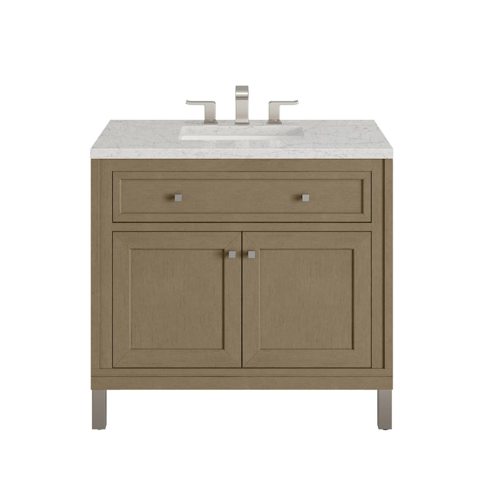 Chicago 36" Single Vanity, Walnut Whisper, w/ 3 CM Eternal Jasmine Pearl Silestone® Top