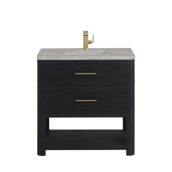 Lucian 36" Single Vanity, Carbon Oak w/ 3 CM Victorian Silver Silestone Top