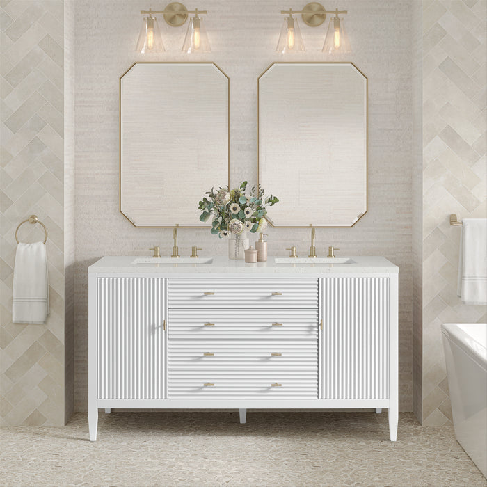 Myrrin 60" Double Vanity, Mid Century Walnut w/ 3 CM White Zeus Silestone Top