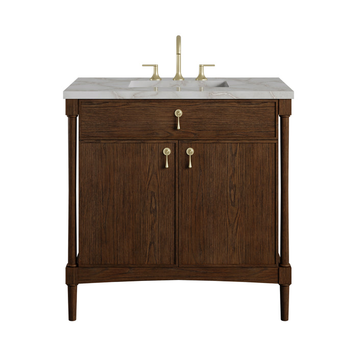 Kinnsden 36" Single Vanity, Sable Oak w/ 3 CM Victorian Silver Silestone Top