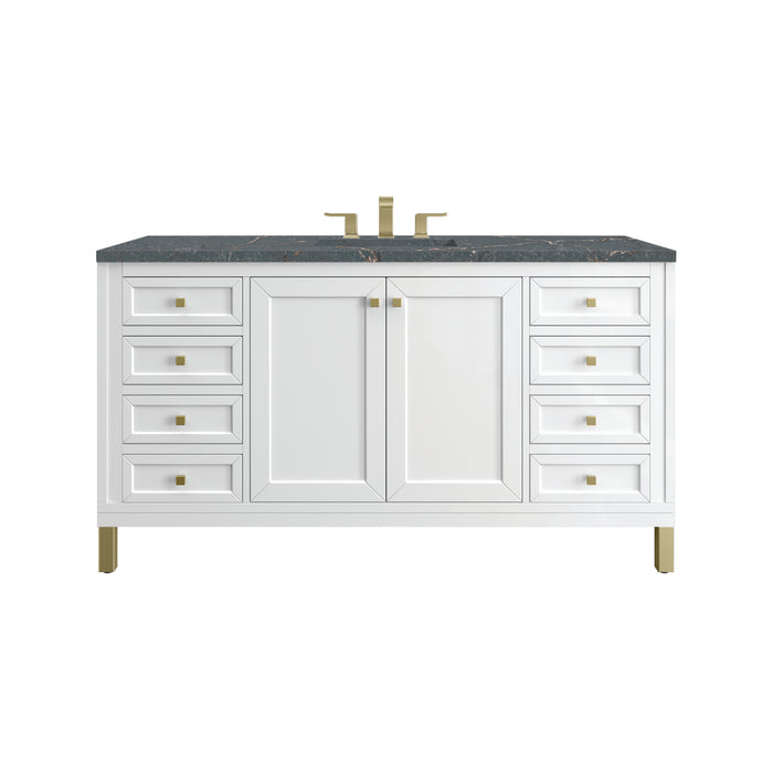 Chicago 60" Single Vanity, Glossy White, w/ 3 CM Parisien Bleu Silestone® Top
