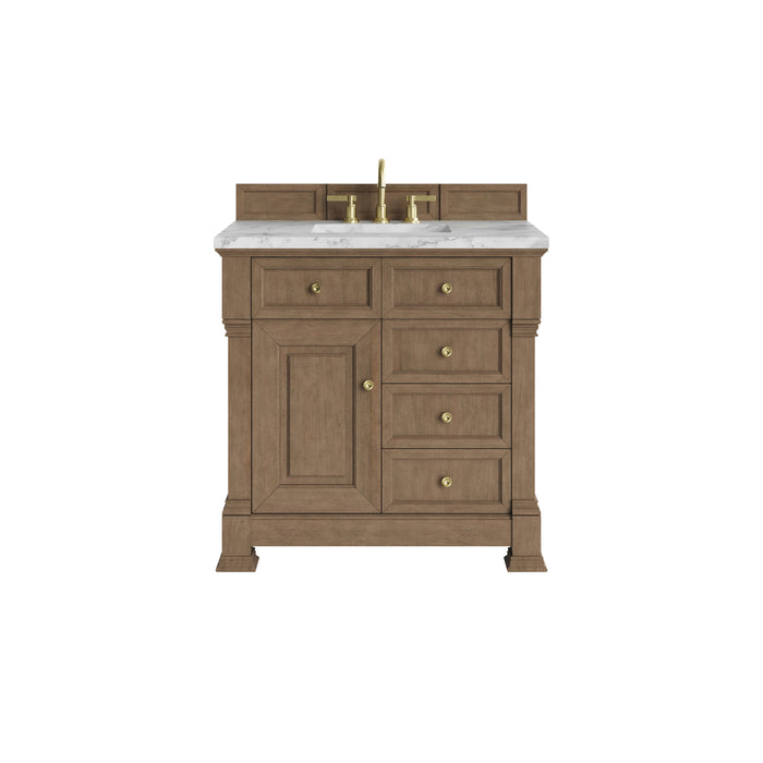 Brookfield 36" Single Vanity, Pecan w/3 CM Carrara White Marble Top