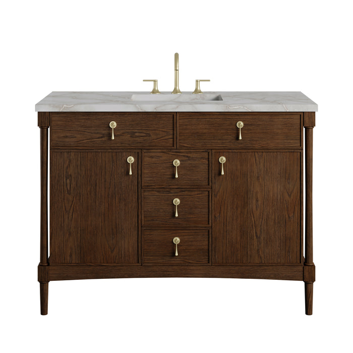 Kinnsden 48" Single Vanity, Sable Oak w/ 3 CM Victorian Silver Silestone Top