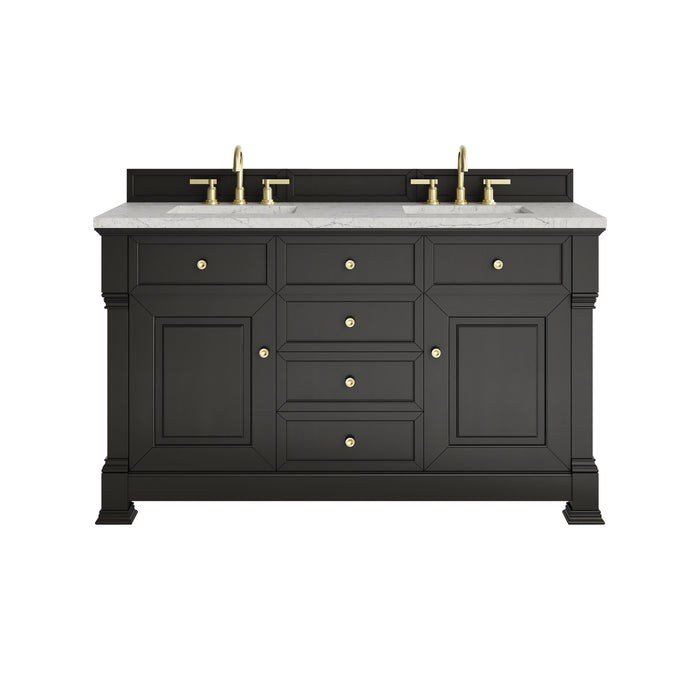 Brookfield 60" Double Vanity, Black Onyx w/3 CM Eternal Jasmine Pearl Silestone Top