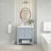 James Martin Breckenridge 30" Single Bathroom Vanity in Serenity Blue, shown in a bathroom setting