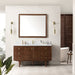 James Martin Amberly 60" Single Bathroom Vanity in Mid-Century Walnut, shown in a bathroom setting