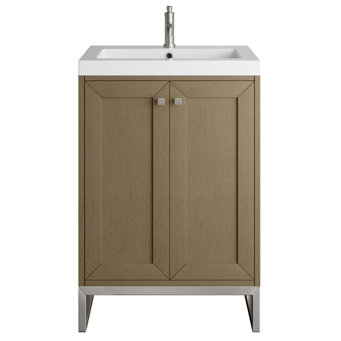Chianti 24" Single Vanity, Walnut Whisper, Brushed Nickel, w/ White Glossy Composite Stone Top
