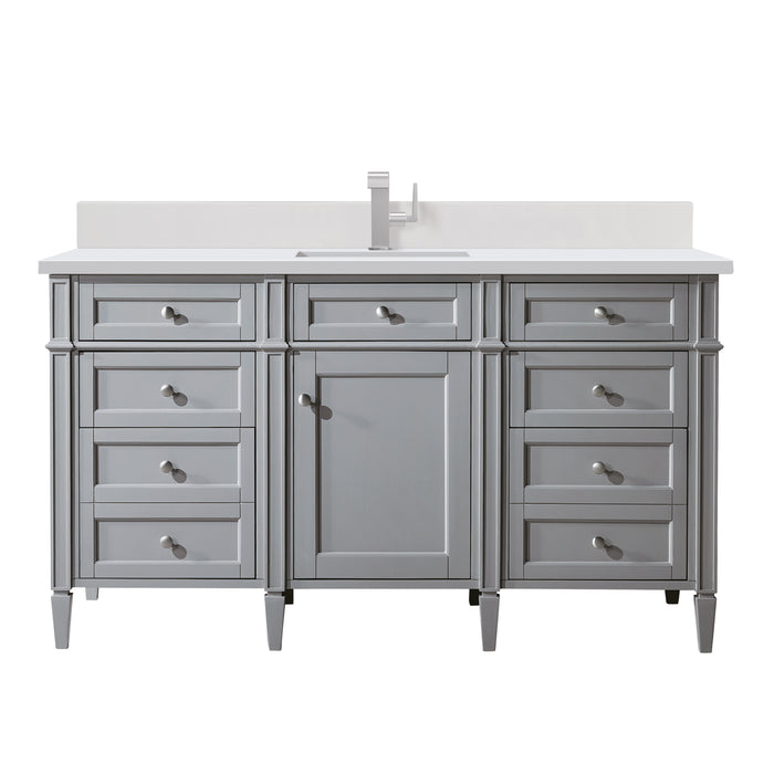 Brittany 60" Single Vanity, Smokey Celadon, w/ 3 CM Siberian Silestone Top