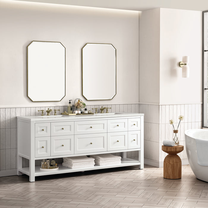 Breckenridge 72" Double Vanity, Whitewashed Oak w/ Single Hole 3 CM White Zeus Silestone Top & Backsplash