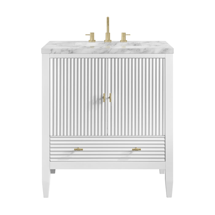 Myrrin 30" Single Vanity, Bright White w/ 3 CM Carrara Marble Top