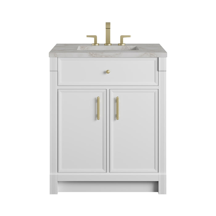 Bellshire 30" Single Vanity, Bright White w/ 3 CM Victorian Silver Silestone Top