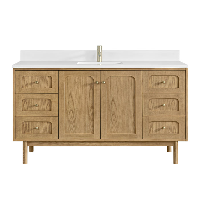 Laurent 60" Single Vanity, Honey Oak w/ 3 CM Ethereal Noctis Silestone Top w/FreePower Wireless Charger