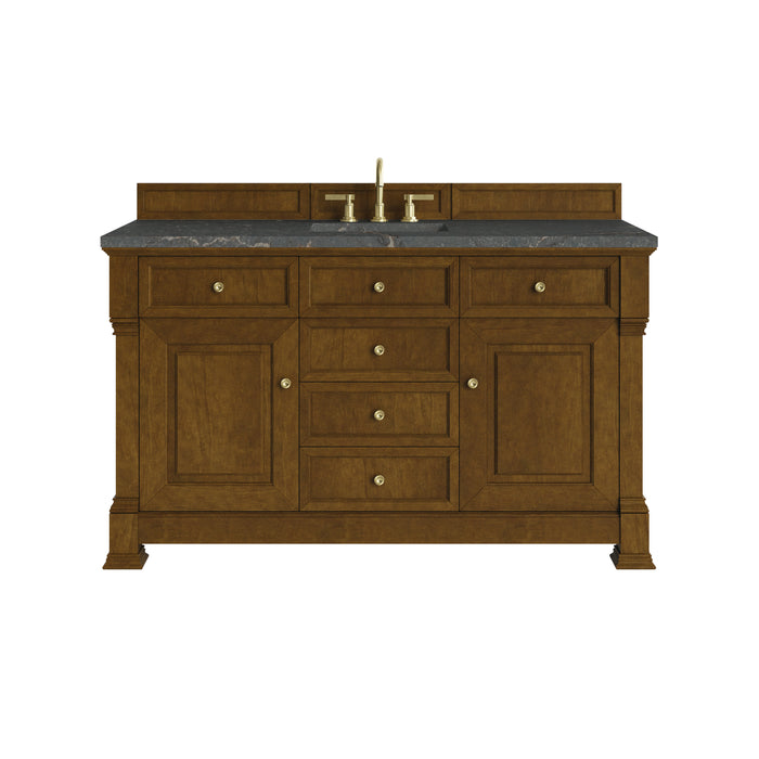 Brookfield 60" Single Vanity, Honey Oak w/ Single Hole 3 CM White Zeus Silestone Top & Backsplash