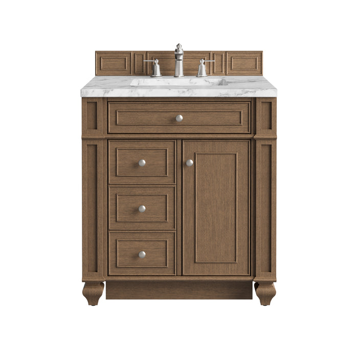 Bristol 30" Single Vanity, Saddle Brown w/ 3 CM Carrara Marble Top