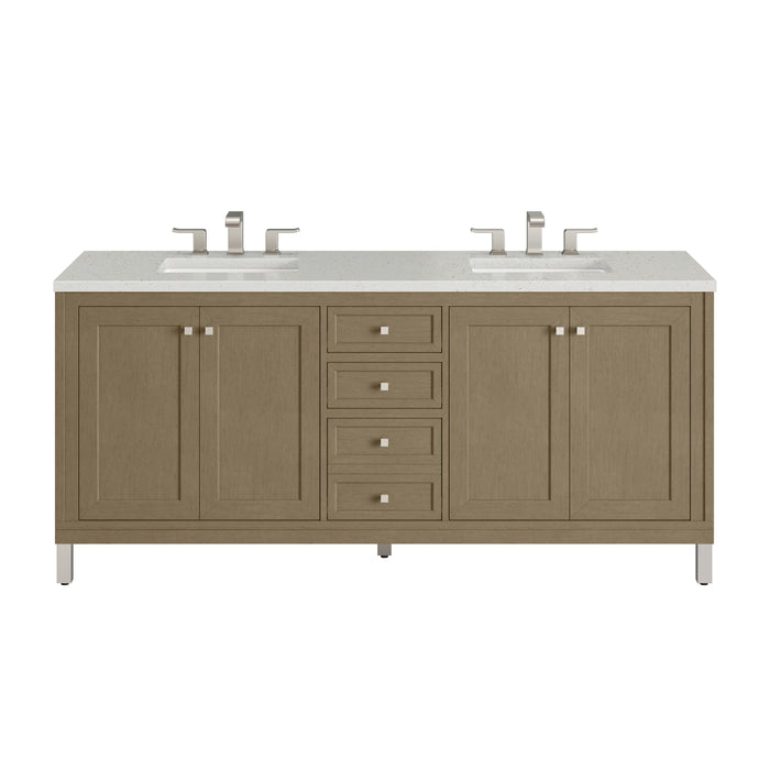 Chicago 72" Double Vanity, Smokey Celadon, w/ 3 CM Eternal Jasmine Pearl Silestone Top w/ FreePower Wireless Charger