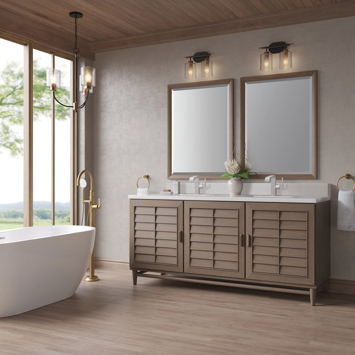Portland 72" Double Vanity, Whitewashed Walnut, w/ 3 CM Tajnar Eclos Top w/FreePower Wireless Charger