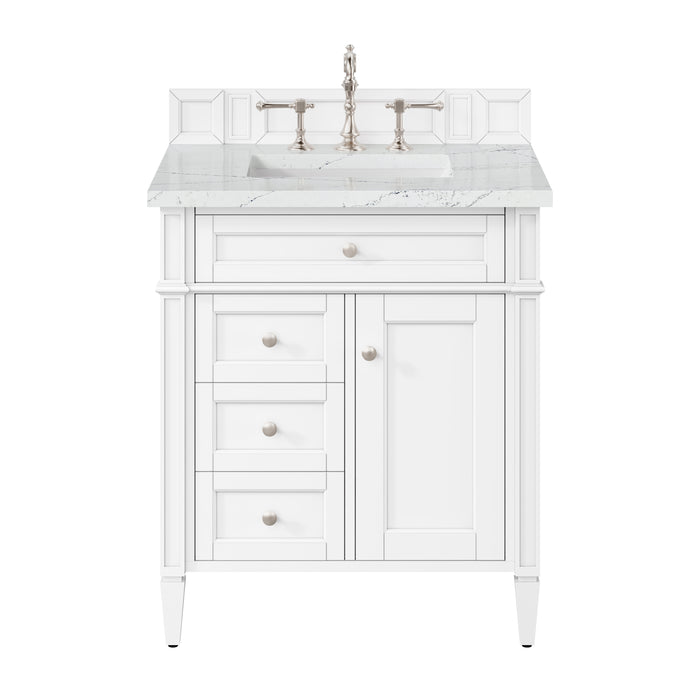 Brittany 30" Single Vanity, Bright White, w/ 3 CM Ethereal Noctis Silestone Top