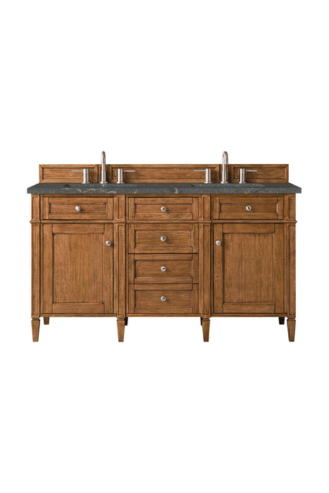 Brittany 60" Double Vanity, Saddle Brown w/ 3 CM Carrara Marble Top