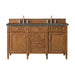 Brittany 60" Double Vanity, Saddle Brown w/ 3 CM Carrara Marble Top