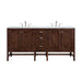 Addison 72" Double Vanity, Mid-Century Acacia w/ 3 CM Carrara White Top