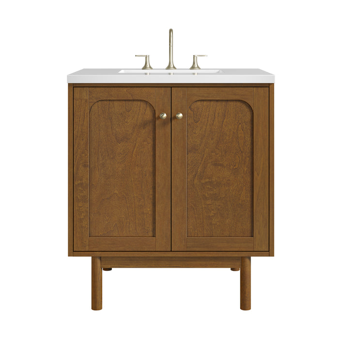 Laurent 30" Single Vanity, Honey Oak w/ 3 CM White Zeus Silestone Top
