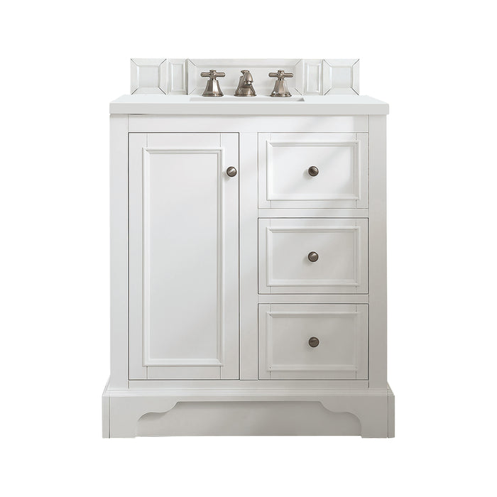 De Soto 30" Single Vanity, Bright White w/ 3 CM White Zeus Silestone Top