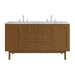 Laurent 60" Double Vanity, Honey Oak w/ 3 CM Carrara Marble Top