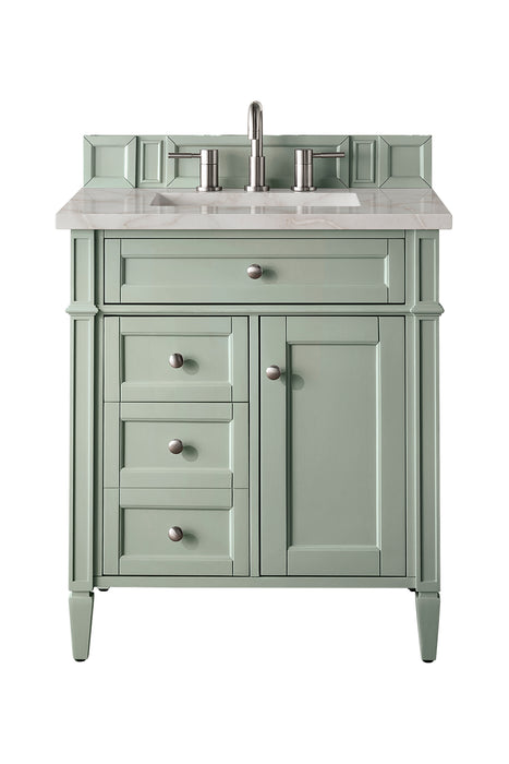 Brittany 30" Single Vanity, Sage Green, w/ 3 CM Victorian Silver Silestone Top