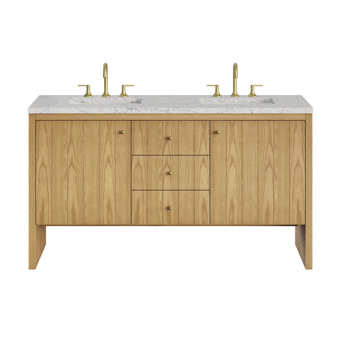Hudson 60" Double Vanity, Honey Oak w/ 3 CM Siberian Silestone Top w/FreePower Wireless Charger