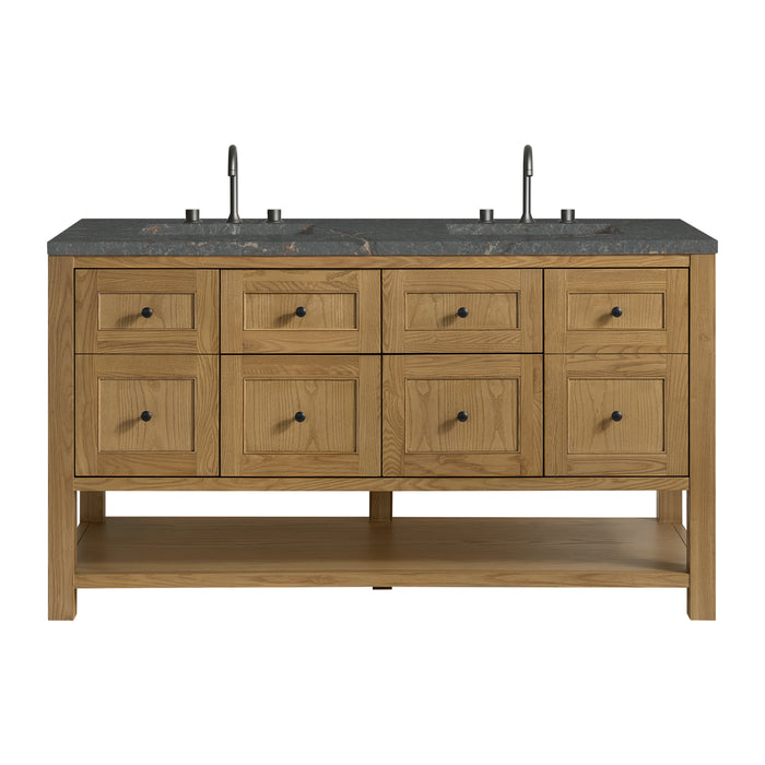 Breckenridge 60" Double Vanity, Light Natural Oak, w/ Single Hole 3 CM White Zeus Quartz Top & Backsplash