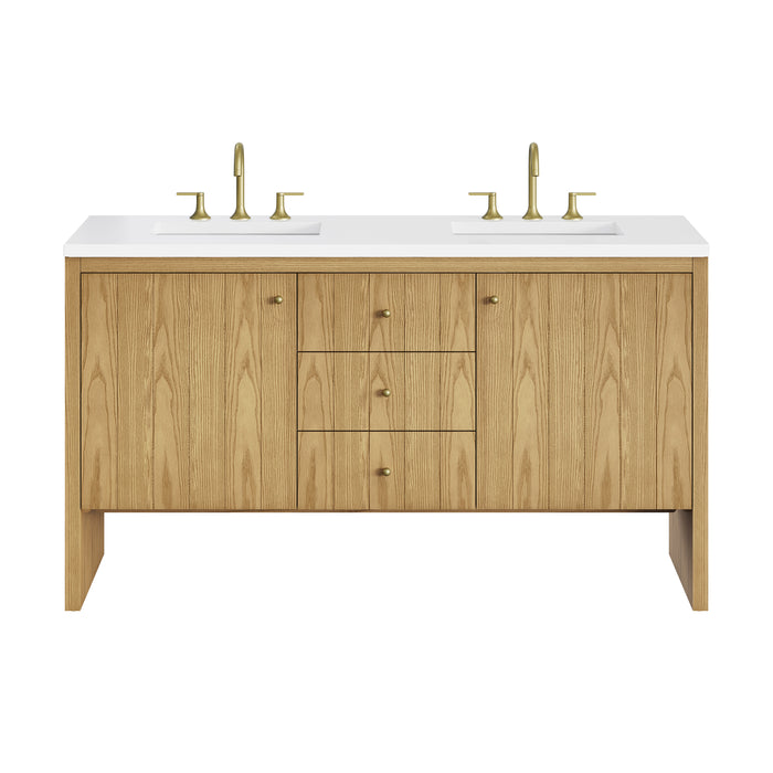 Hudson 60" Double Vanity, Light Natural Oak w/ 3 CM Lime Delight Top