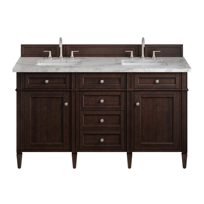 Brittany 60" Double Vanity, Black Onyx w/ 3 CM Victorian Silver Silestone Top w/FreePower Wireless Charger