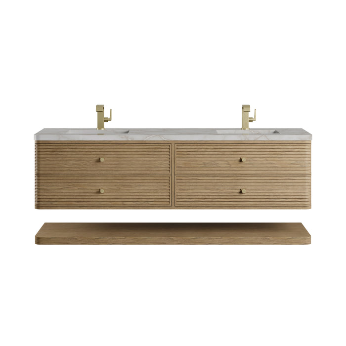Allamari 72" Double Vanity, Dune Mist w/ Single Hole 3 CM Victorian Silver Silestone Top