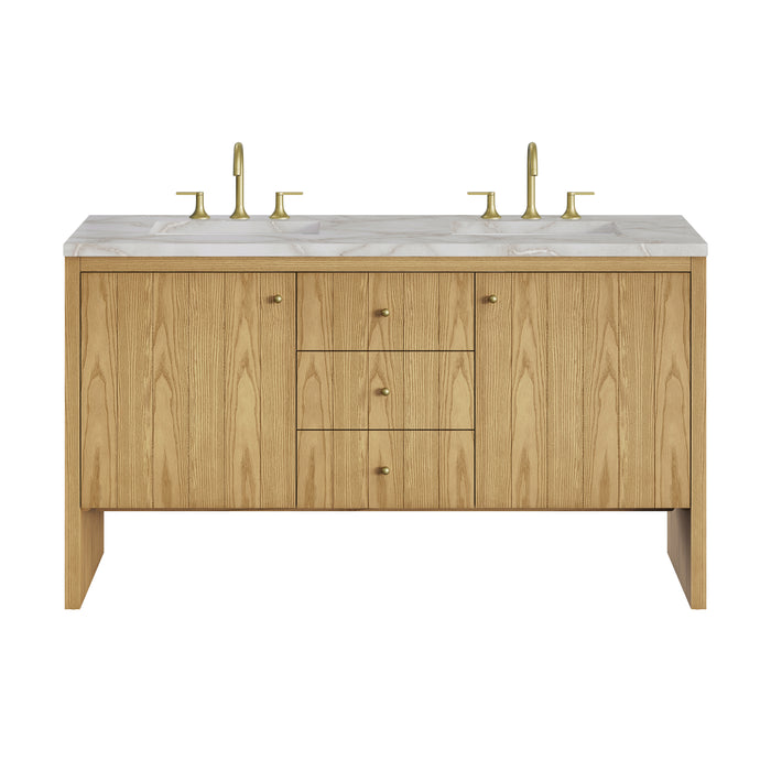 Hudson 60" Double Vanity, Light Natural Oak w/ 3 CM Ethereal Noctis Top