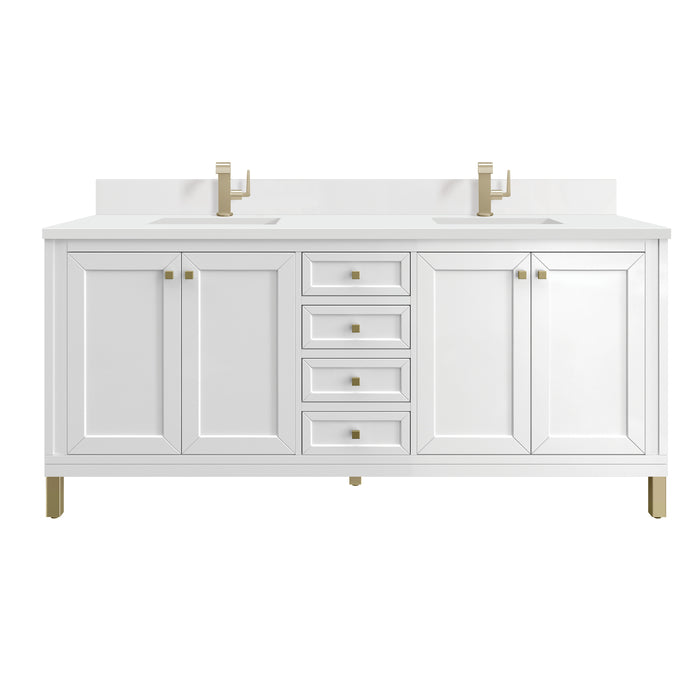 Chicago 72" Double Vanity, Glossy White, w/ Single Hole 3CM White Zeus Silestone® Top & Backsplash