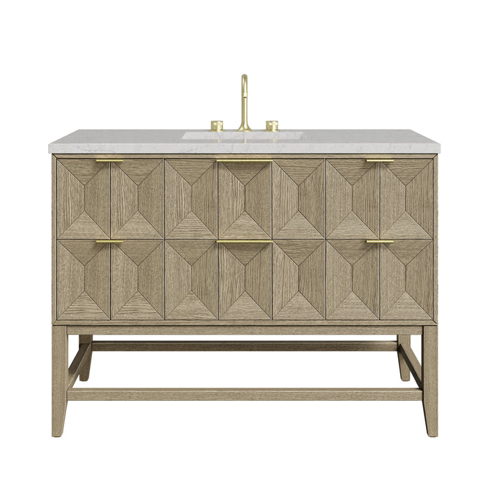 Emmeline 48" Single Vanity, Pebble Oak w/ 3 CM Eternal Jasmine Pearl Silestone Top