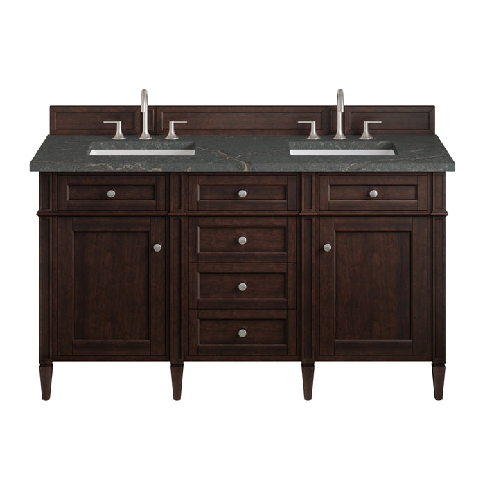Brittany 60" Double Vanity, Burnished Mahogany w/ 3 CM Ethereal Noctis Silestone Top
