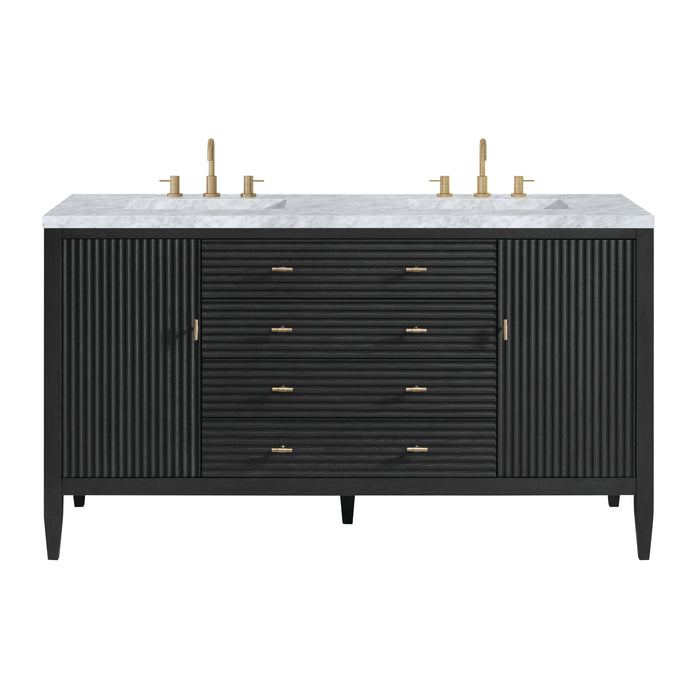 Myrrin 60" Double Vanity, Bright White w/ 3 CM Parisien Bleu Silestone Top w/FreePower Wireless Charger