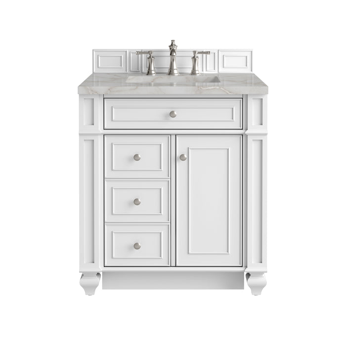 Bristol 30" Single Vanity, Bright White w/ 3 CM Victorian Silver Silestone Top