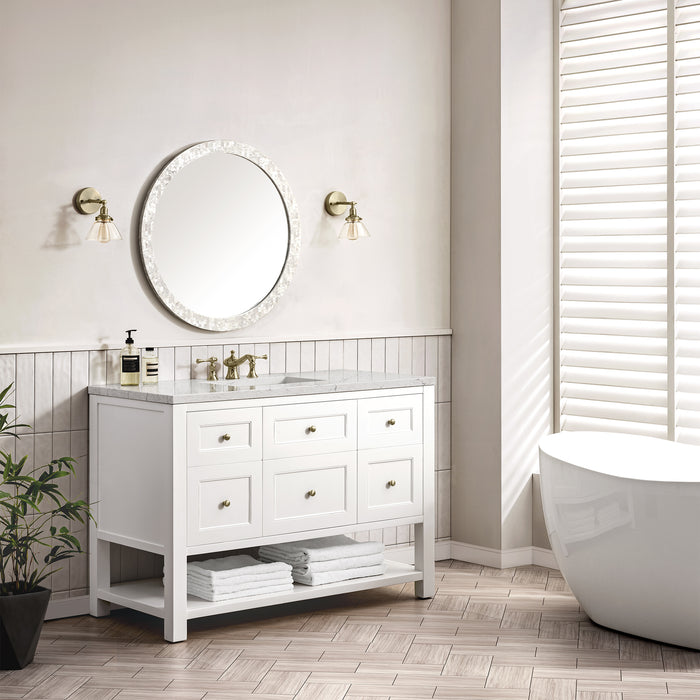 Breckenridge 48" Single Vanity, Serenity Blue, w/ 3 CM Eternal Jasmine Pearl Quartz Top w/FreePower Wireless Charger