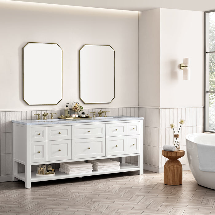 Breckenridge 72" Double Vanity, Serenity Blue, w/ 3 CM White Zeus Quartz Top