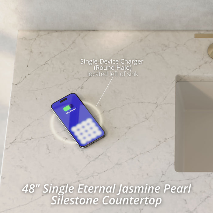 Lorelai 48" Single Vanity, Whitewashed Oak, w/ 3 CM Tajnar Eclos Top w/FreePower Wireless Charger