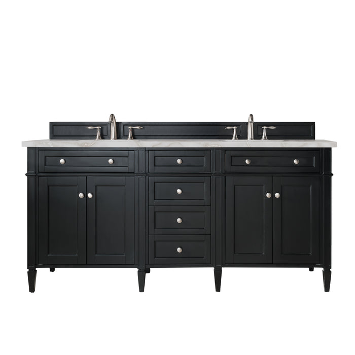 Brittany 72" Double Vanity, Black Onyx, w/ 3 CM Siberian Silestone Top w/FreePower Wireless Charger