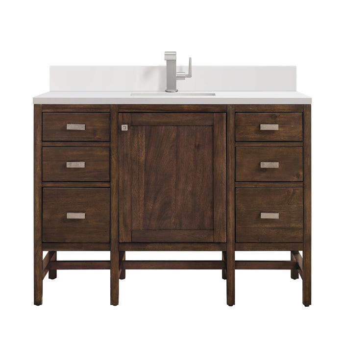 Addison 48" Single Vanity, Mid-Century Acacia w/ Single Hole 3 CM White Zeus Silestone Top & Backsplash